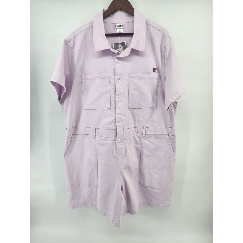 Pride Target Lavender Utility Romper Plus Size 1X Short Sleeve Button Front NEW